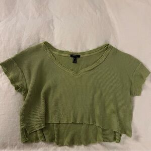Forever 21 Olive Ribbed V-Neck Crop Top